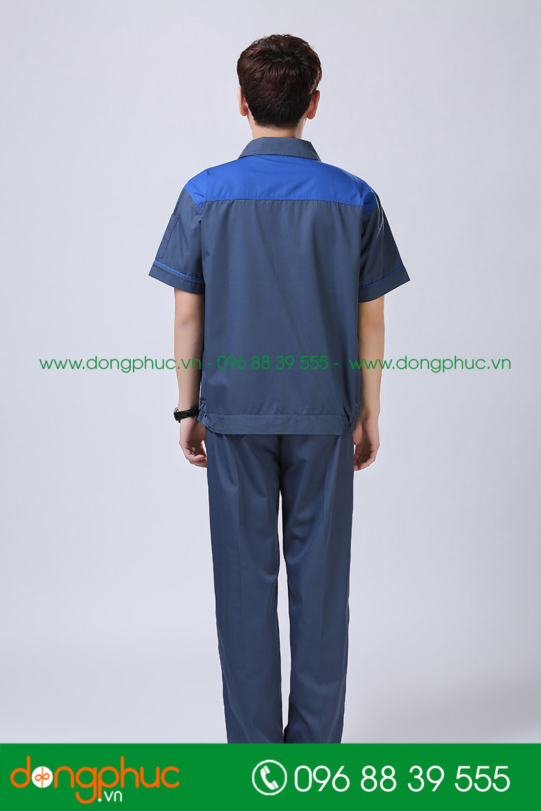 Mẫu bảo hộ màu xanh đậm phối xanh bích cộc tay